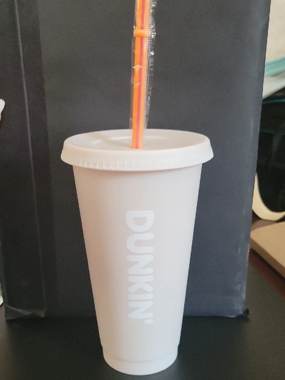 Parke DUNKIN' LIMITED EDITION White Party Cup with Pink Logo and Orange Straw